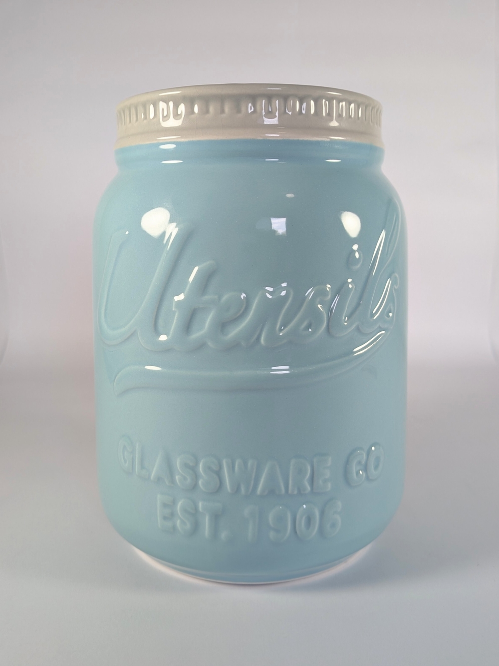 Ceramic Mason Jar Vase in Light Blue and Cream